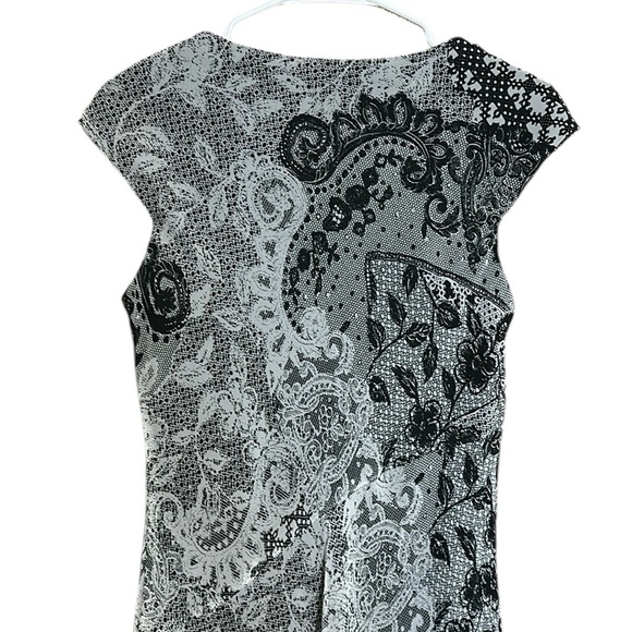 I.V.Y Y2K Midi Dress Black White Parsley Print Size 6 - Picture 5 of 7